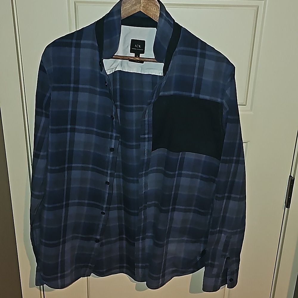 ARMANI EXCHANGE MEN'S SIZE M PLAID/PATCHWORK BUTTON UP
